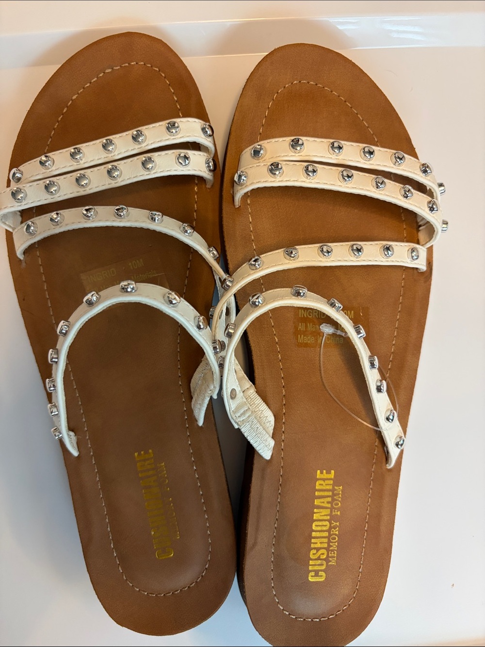 Ingrid White Studded Strappy Slide Sandals - Women
